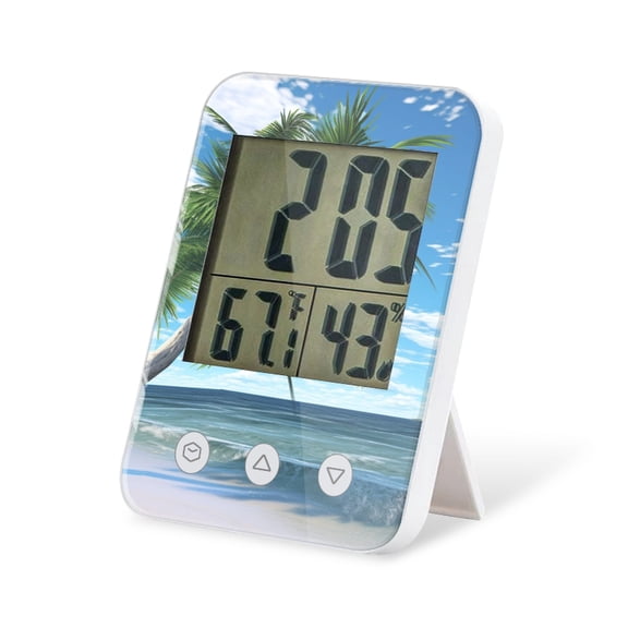 digital hygrometer indoor thermometer with High Accuracy Sensor LCD Display for Kitchen Baby Room Office-Palm Tree On The Beach With Waves And Sky In The Background