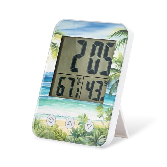 digital hygrometer indoor thermometer with High Accuracy Sensor LCD Display for Kitchen Baby Room Office-Palm Trees On The Beach With Ocean Waves And Tropical Foliage