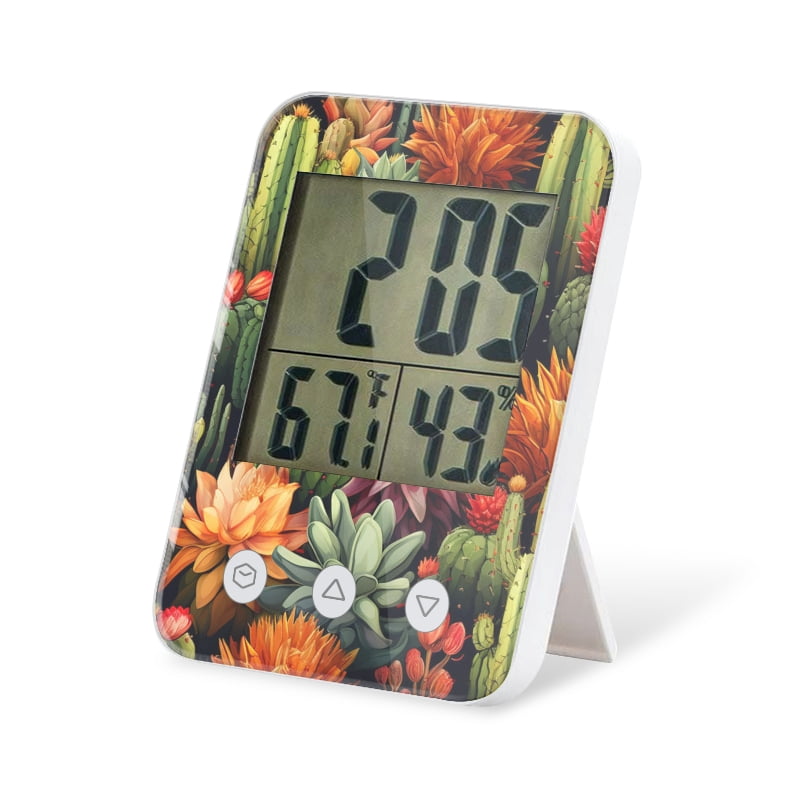 digital hygrometer indoor thermometer with High Accuracy Sensor LCD Display for Kitchen Baby Room Office-Seamless Pattern Of Colorful Cacti And Succulents
