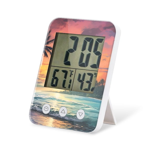 digital hygrometer indoor thermometer with High Accuracy Sensor LCD Display for Kitchen Baby Room Office-Stunning Sunset On The Beach With Palm Trees And Waves