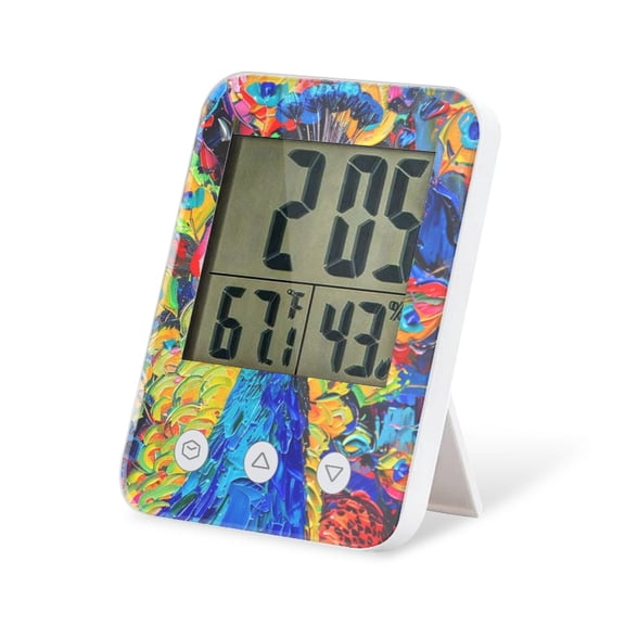 digital hygrometer indoor thermometer with High Accuracy Sensor LCD Display for Kitchen Baby Room Office-Vibrant Painting Of Elegant Peacock Displaying Colorful Feathers