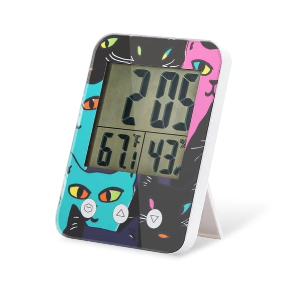 digital hygrometer indoor thermometer with High Accuracy Sensor LCD Display for Kitchen Baby Room Office-Vibrant Pattern Of Neon-Colored Cats With Large Eyes