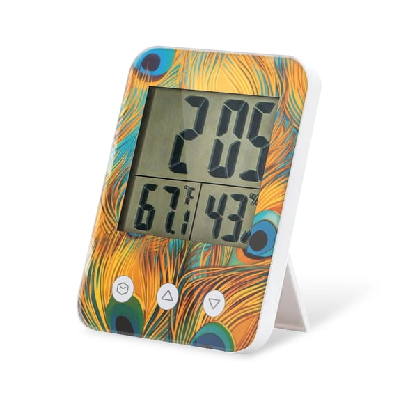 digital hygrometer indoor thermometer with High Accuracy Sensor LCD Display for Kitchen Baby Room Office-Vibrant Peacock Feathers With Bright Orange And Blue
