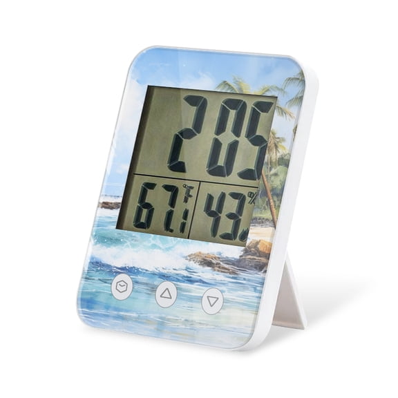 digital hygrometer indoor thermometer with High Accuracy Sensor LCD Display for Kitchen Baby Room Office-Watercolor Painting Of Beautiful Tropical Beach With Palm Trees