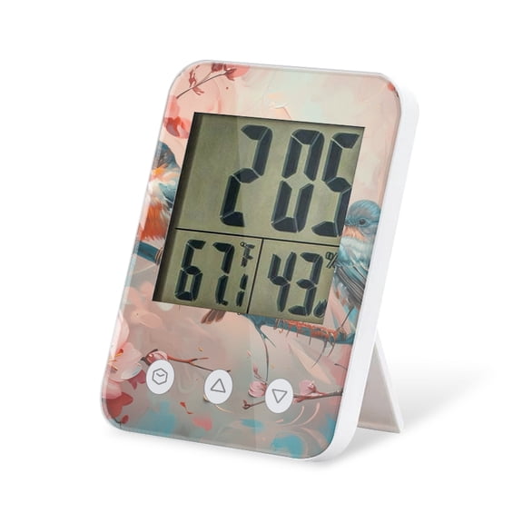 digital hygrometer indoor thermometer with High Accuracy Sensor LCD Display for Kitchen Baby Room Office-Birds Sitting On Cherry Blossom Branch