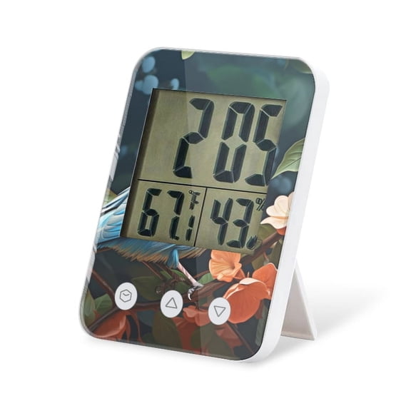 digital hygrometer indoor thermometer with High Accuracy Sensor LCD Display for Kitchen Baby Room Office-Colorful Bird Perched On Vibrant Flowers