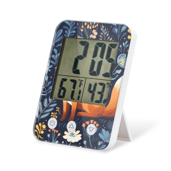 digital hygrometer indoor thermometer with High Accuracy Sensor LCD Display for Kitchen Baby Room Office-Cute Fox In The Forest With Flat Style