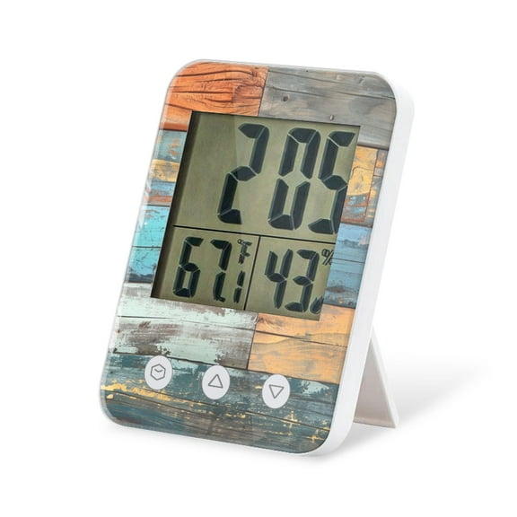 digital hygrometer indoor thermometer with High Accuracy Sensor LCD Display for Kitchen Baby Room Office-Wooden Wall With Weathered Planks