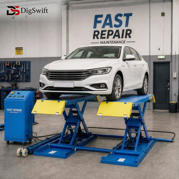 Digswift6600lbs Hydraulic Mid-Rise Scissor Lift, Portable Automotive Hoist with 110V Power Unit for Tire Service, Brake Repair & Vehicle Maintenance