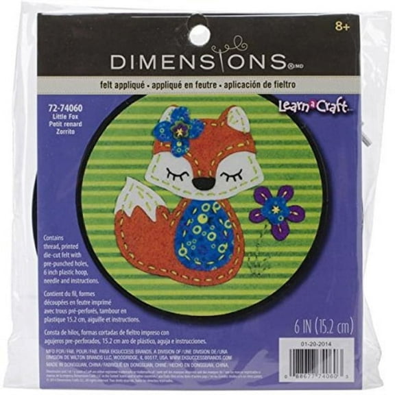 dimensions little red fox felt applique kit craft for beginners, 6'' d