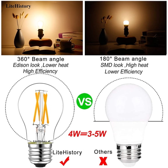 dimmable A15 led Bulb 4W equal 40 Watt e26 led bulb AC120V Vintage led edison bulb for Ceiling fan light bulbs,Appliance Bulb and Refrigerator Light Bulb Warm white 2700K 400lm clear 4Pack