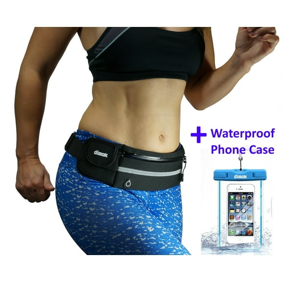 dimok Running Belt Waist Pack Waterproof Phone Case - Water Resistant Runners Belt Fanny Pack for Hiking Fitness – Adjustable Running Pouch for Phones iPhone Android