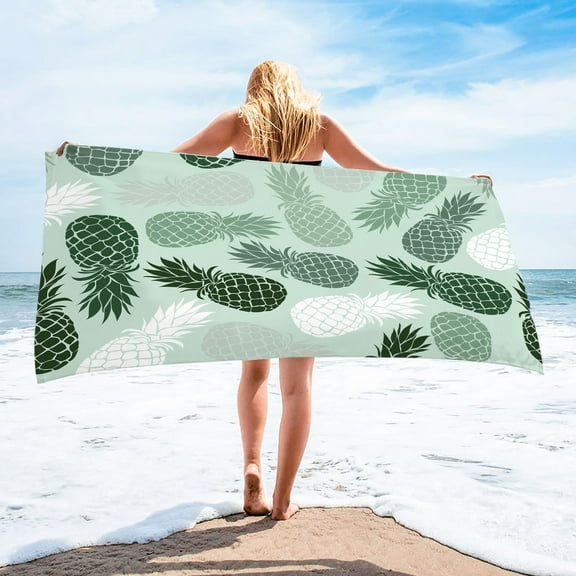 dinapents 40x80 Inch Beach Towel - Oversized Square Microfiber Sand Resistant Towel with Pineapple Print, Lightweight for Yoga Picnic