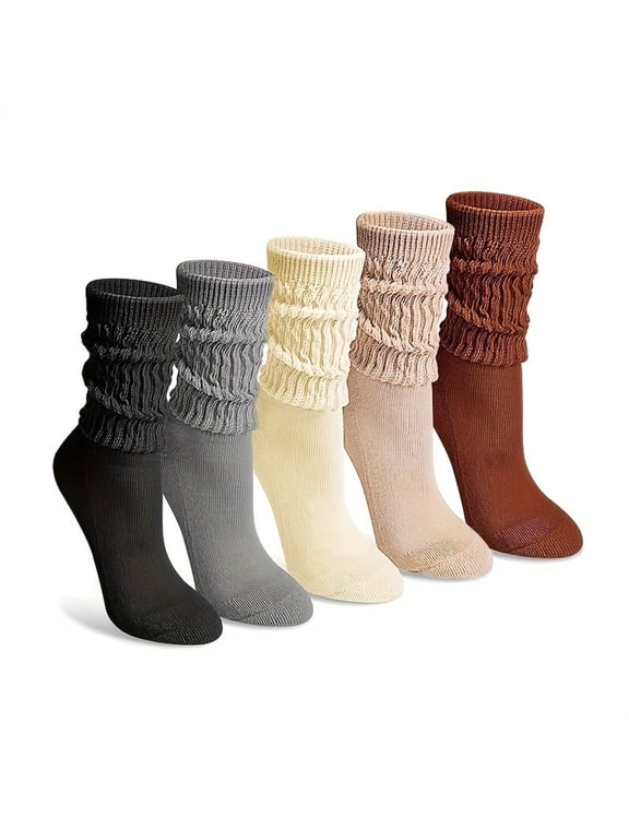 5 Pack Slouch Socks Women Chunky Knit Crew Scrunch Socks with Retro Vintage Style Socks 5 Pairs for Casual & Retro Looks