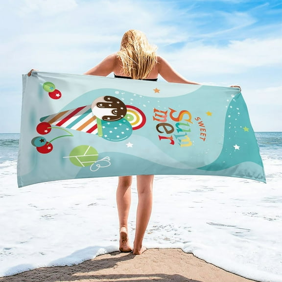 dinapents 75x150cm Beach Towel Set - Turkish Microfiber Quick Dry Sand-Resistant Square Print for Pool & Yoga