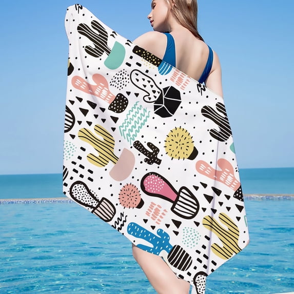 dinapents 75x150cm Beach Towel Set - Turkish Microfiber Quick Dry Sand-Resistant Square Print for Pool & Yoga