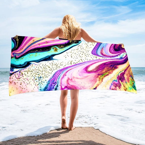 dinapents Jumbo 75x150cm Beach Towel - Printed Square Microfiber Design, Absorbent Sand Mat & Lightweight Yoga