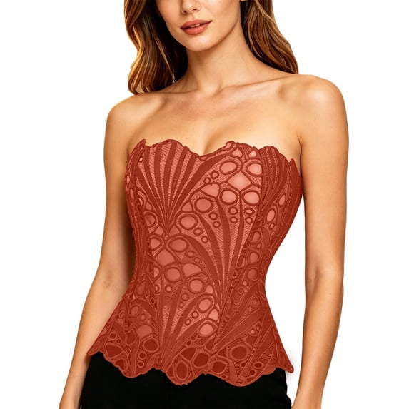 dinapents Lace Corset Tops for Women Sleeveless Steel Boned Bustier Shapewear with Hollow Out Design & Adjustable Lacing for Hourglass Waist