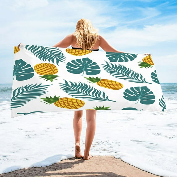 dinapents Microfiber Beach Towel 75x150cm - Jumbo Sand Resistant Quick Dry Square Towel with Pineapple Summer Design, Multi-Functional for Outdoor