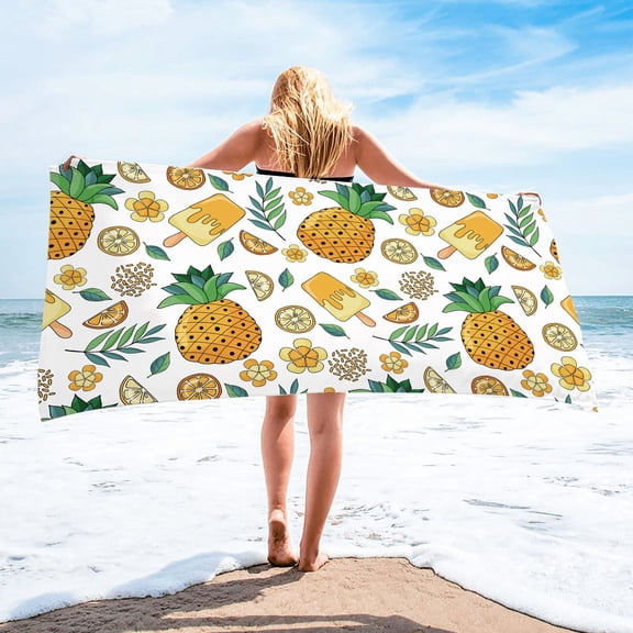 dinapents Multi-Purpose Beach Towel 75x150cm - 250g Soft Microfiber with Pineapple Print, Quick Dry Sand-Free for Pool Travel Picnic