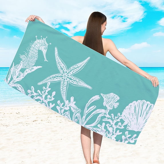dinapents Oversized Beach Towel 75x150cm Microfiber - Printed Square Design with High Absorbency, Compact Sand Mat & Shawl for Adults