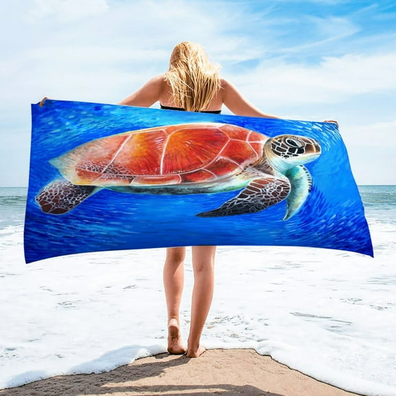dinapents Oversized Beach Towel Set 75x150cm Square Microfiber Towels with Tropical Print, Quick Dry & Sandproof for Resort Vacation