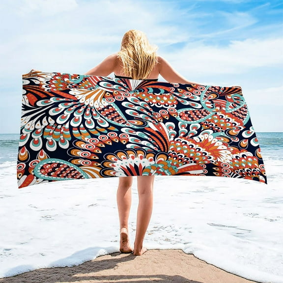 dinapents Printed Microfiber Shawl 75x150cm - Oversized Square Beach Towel, Quick Dry Sandproof for Travel & Sports Events