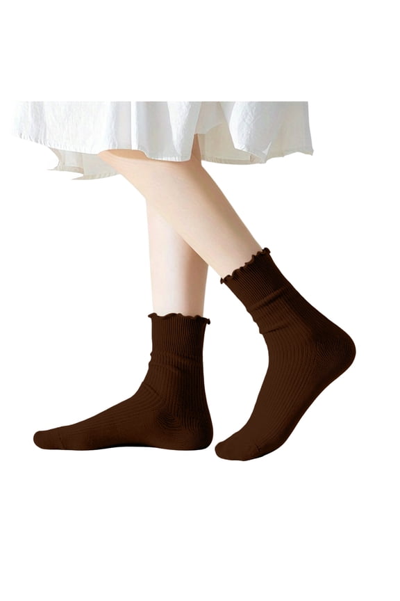 Ribbed Crew Socks for Women Breathable Cotton Mid-Calf Socks for Fall Wicking Ribbed Socks with Lace Detail
