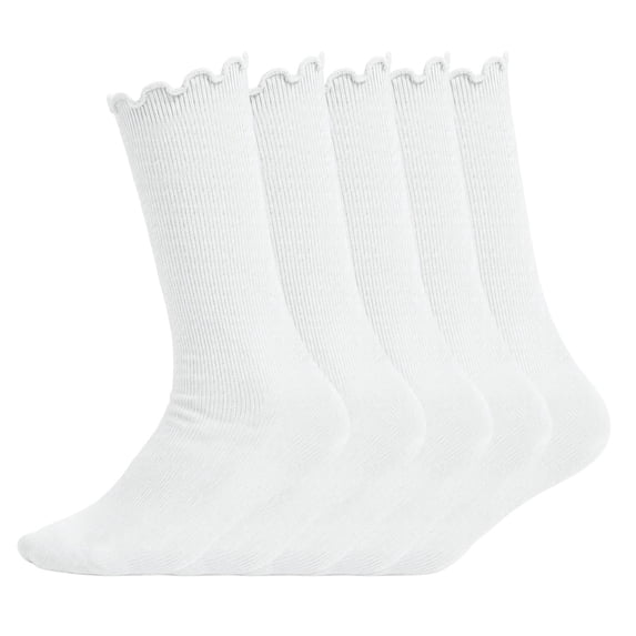 dinapents Ruffle Slouch Socks for Kids 6-14 Years 5 Pack Solid Cotton Lace Trim Crew Socks Slouch Socks for School & Casual Wear