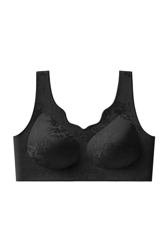 Seamless Wireless Bra for Women Plus Size Ruffle Wide Strap Pullover Bralette with Light Support & Adjustable Fit