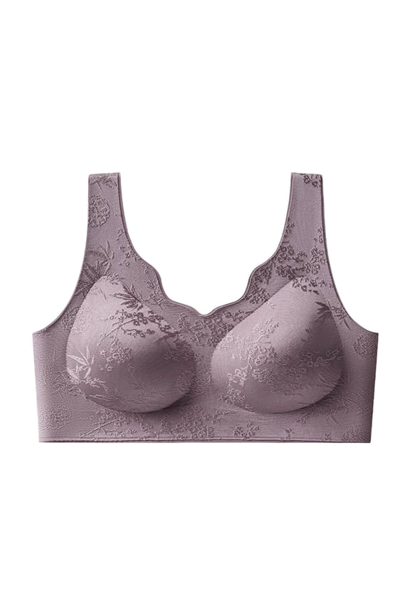 Seamless Wireless Bra for Women Plus Size Ruffle Wide Strap Pullover Bralette with Light Support & Adjustable Fit