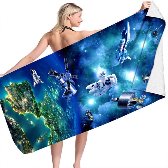 dinapents Space Astronaut Beach Towel 70x150cm Oversized Microfiber Quick-Dry Sand-Resistant Lightweight for Beach Pool Yoga Outdoor Travel-Friendly Reusable Skin-Friendly Design