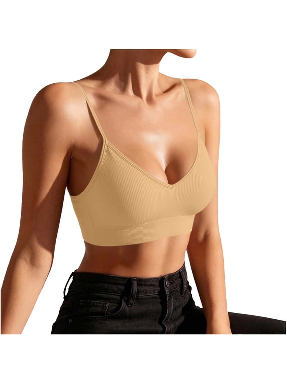 Thin Strap Sports Bra for Women Wireless Racerback Yoga Bra with Removable Pads for Running