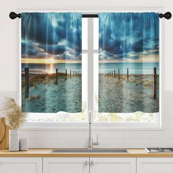 dinii Black White Buffalo Plaid Check Kitchen Curtains, Farmhouse Sunflower Short Window Drapes Set of 2, Window Treatment Tier Curtains for Kitchen Over Sink Bathroom Decor (26x36 Inch)