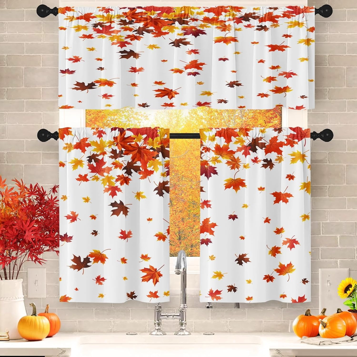 dinii Fall Kitchen Curtains Autumn Window Curtains and Valances Set 36 ...