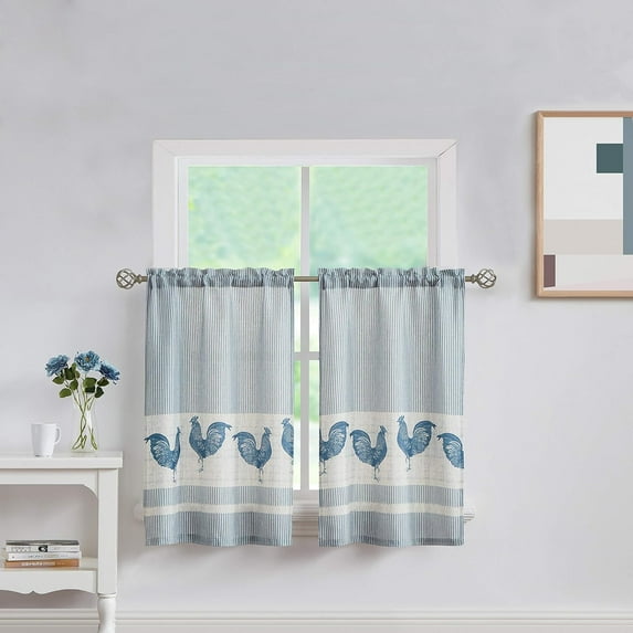 dinii Farmhouse Rooster Kitchen Boho Rustic Curtains Tier, Rod Pocket Panels for Living Room,Kitchen, Bathroom and Cafa, 27''''W x 24'''' L, 2 Panels,Red
