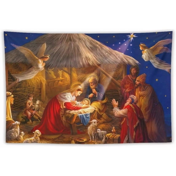 dinii Merry Christmas Nativity Scene Christian Faith Tapestry Wall Art Tapestries Decor for Bedroom Home Wall Hanging Decoration for Bedroom 40 * 60 in