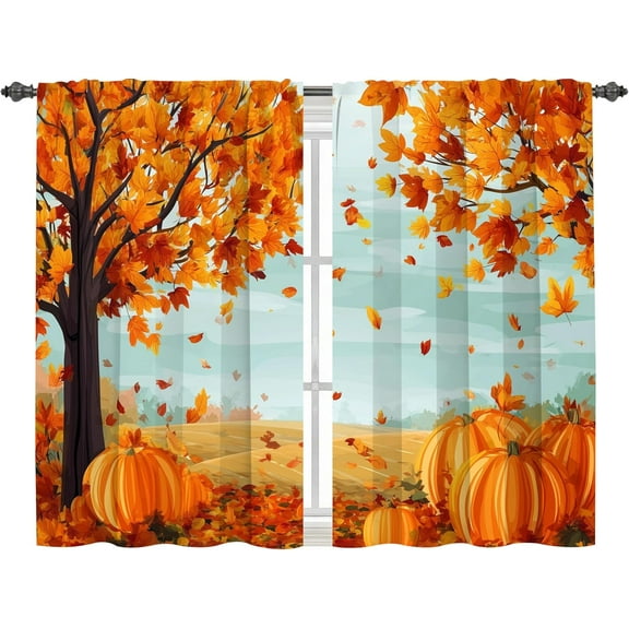 dinii Pumpkin Kitchen Curtains Cafe Curtains for Bathroom Dining Room Living Room Pocket Window Drapes 2 Panels Set 28"x36"