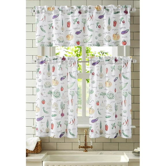 dinii Vegetables Slub Kitchen Curtains Window Tier Valance Set Farmhouse Short Café Bathroom Window