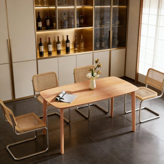 A dining table suitable for 6-7 people, large tabletop, dining room and kitchen table, natural finish, spacious rectangular table, suitable for family meals and entertaining