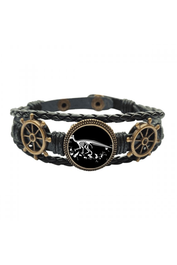 dinosaur b bs black Leather Braided Ocean Bracelet Wristband