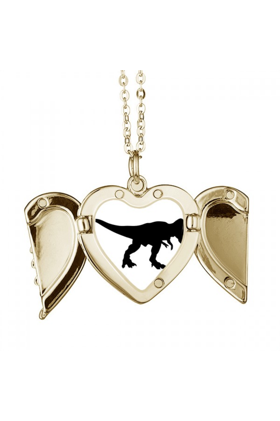 dinosaur black bs die out folded wings peach heart pendant necklace