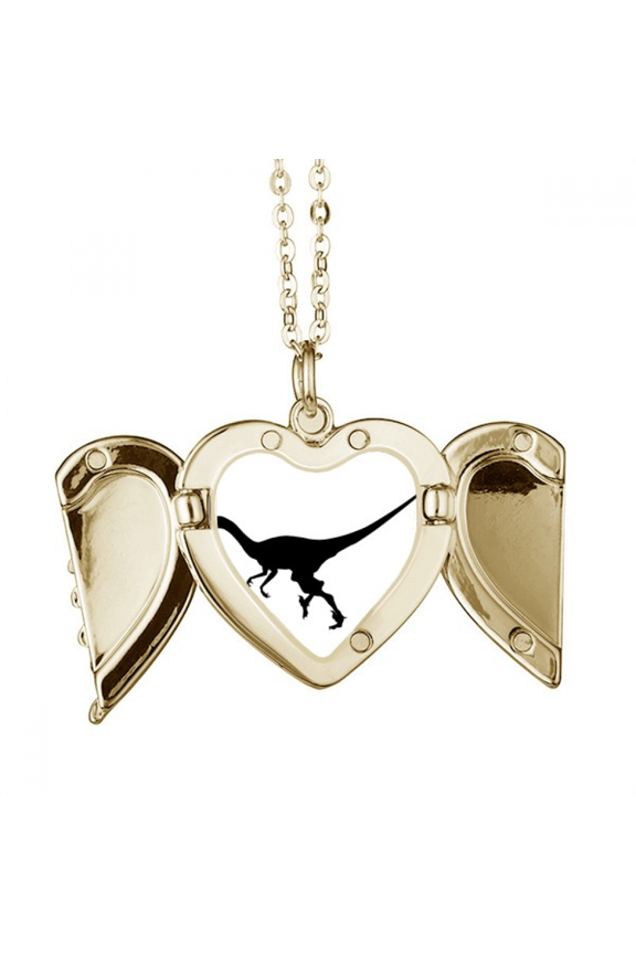 dinosaur miniature b run folded wings peach heart pendant necklace