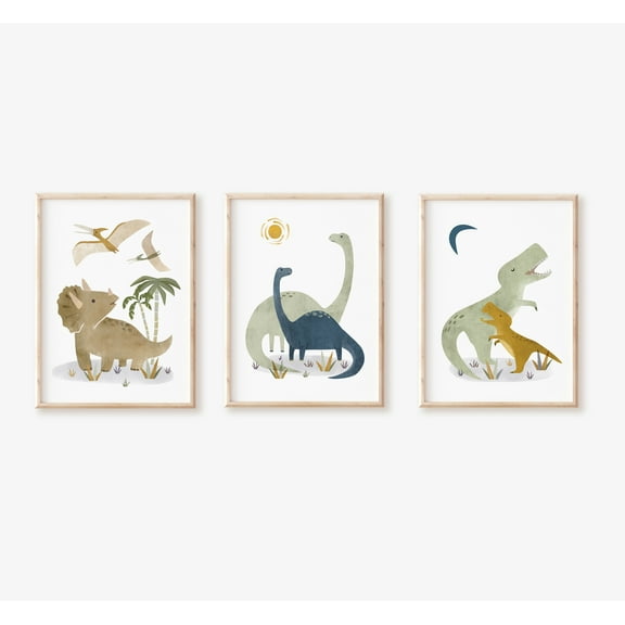 dinosaur wall decor, dinosaur art prints, dinosaur wall art, dinosaur nursery decor, Set of 3 Prints