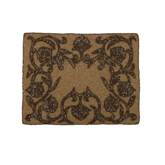diollo Handcrafted Beautiful Beaded Placemat, Tablemat, Decorative Placemat for Dining Table, Beige and Gold, Rectangle, Measures Approx 16x12 x0.25 Inches