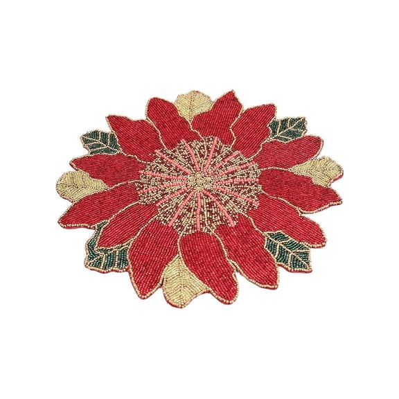 diollo Handcrafted Beautiful Beaded Placemat, Tablemat, Decorative Placemat for Dining Table, Red and Green, Rectangle, Measures Approx 14 x 14 x 0.1 Inches