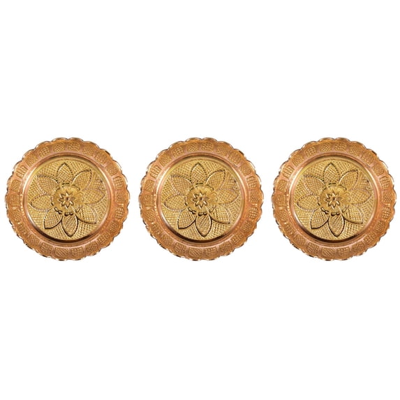 diollo Nakshi Plate Handmade Brass Indian Puja Plate Worship Spiritual Gifts Pack of 3, Size: 11.5 CM, Color: Golden