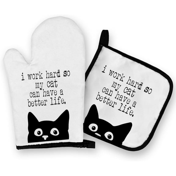 diraou Cat Oven Mitts and Pot Holders Sets, Cat Kitchen Accessories, Cat Owner Gifts Kitchen Decor Accessories, Black Cat Gifts Heat Resistant Oven Gloves Hot Pads for Kitchen Cooking Baking Grilling