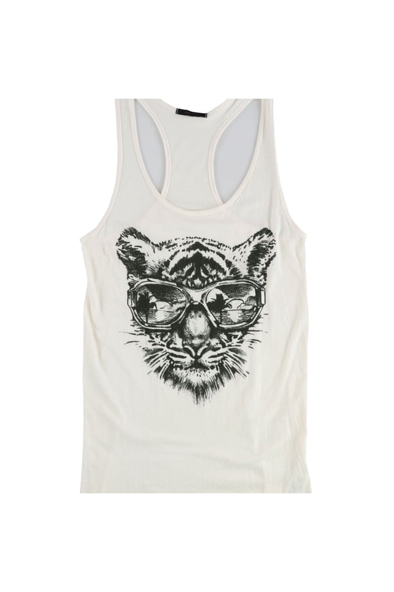 Womens Tiger Sunglasses Racerback Tank Top, White, Small
