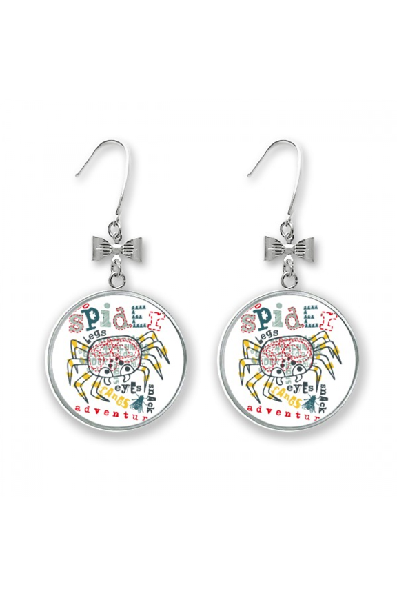 discover world spider adventure pattern bow earrings drop stud pierced hook